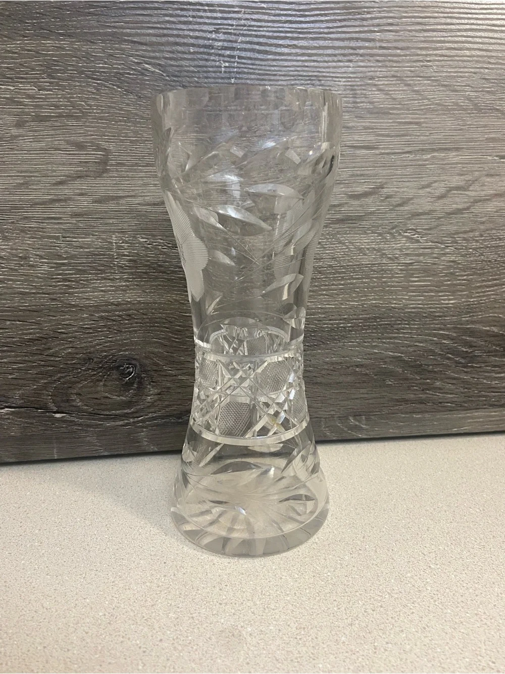 8” Antique American Brilliant Period Cut Glass Hourglass Vase Daisy Pattern